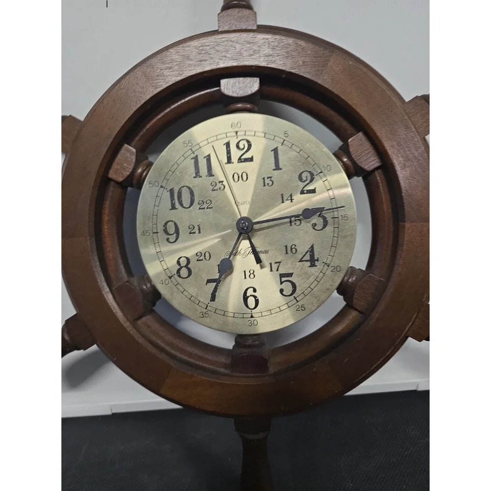 Vintage Seth Thomas Capstan 2326 Nautical Ship Captain's Wheel Wall Clock